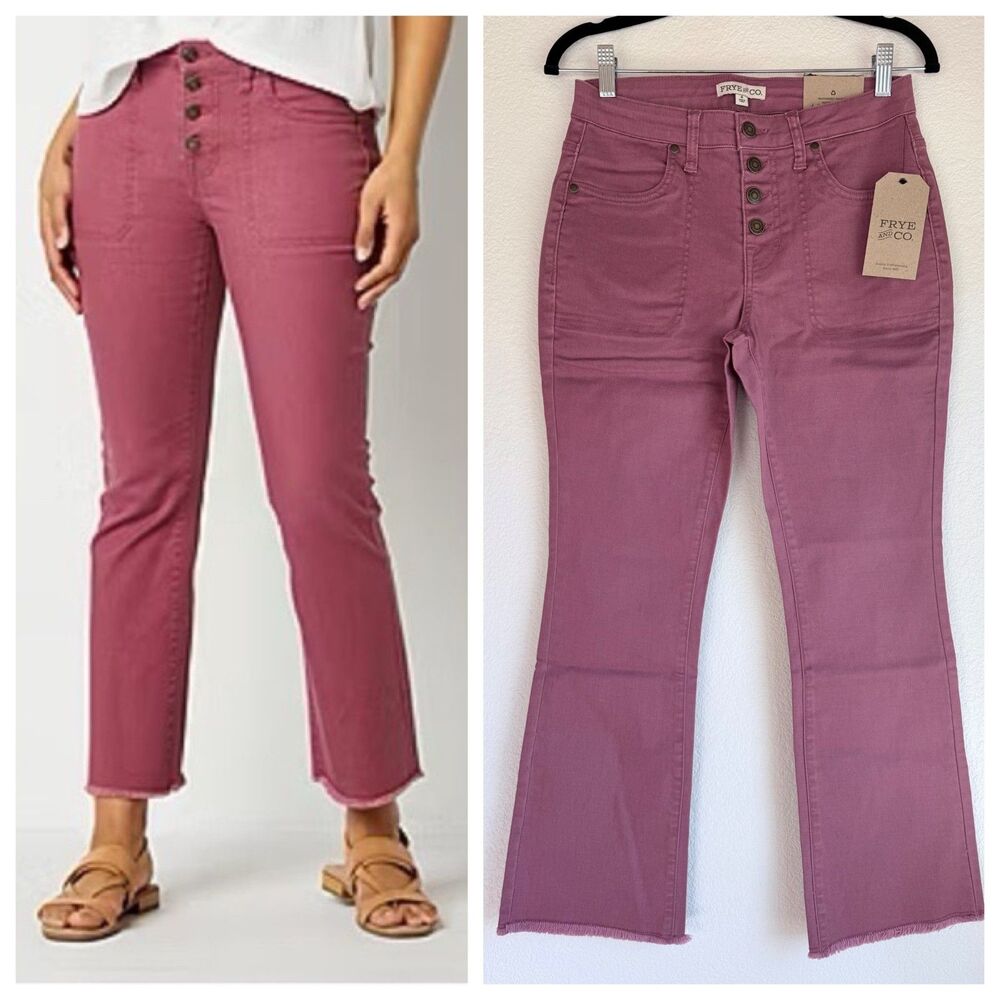 NEW Frye and Co. Harper Mid-Rise Crop Flare Jeans in Mulberry Wine Wash Size 4